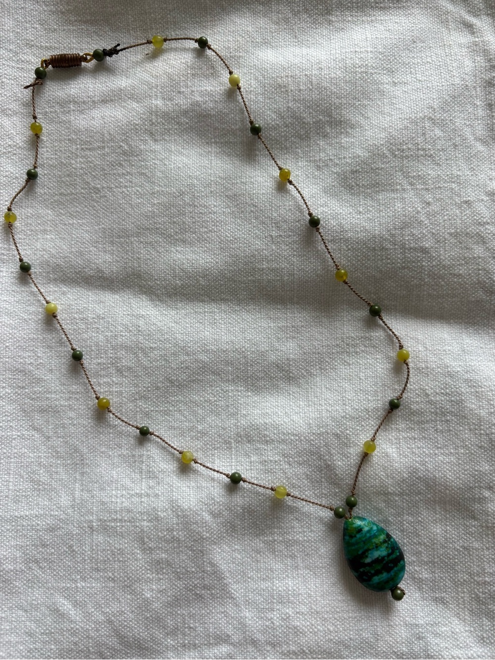 Artisan Chrysocolla Stone Pendant Necklace Magnetic Closure Boho Gemstone